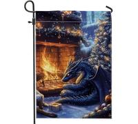 Bandiera del giardino del drago del paese delle meraviglie invernale, bandiera della decorazione di Natale del drago blu scuro, bandiera di tela double face per patio, decorazione del prato festivo