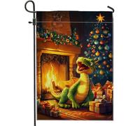 Bandiera del giardino del drago di Natale, creatura di fantasia verde, bandiere di decorazione esterna, bandiera in tela di iuta double face per vacanze invernali decorazione del prato del patio