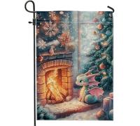 Bandiera del giardino del drago d'inverno, bandiera colorata di fantasia all'aperto per la stagione delle vacanze, decorazione in porcellana double face per Natale, decorazione del patio confortevole
