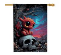 Bandiera del giardino del drago fantastico striscione teschio di Halloween bandiera decorativa doppia faccia per la decorazione del prato all'aperto 28 x 40 pollici