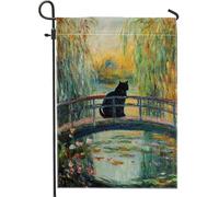 Bandiera del giardino del gatto colorato disegno del ponte impressionista decorazione del patio a doppia faccia decorazione della stagione all'aperto per la casa autunno colori vibranti 12 x 18