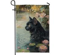 Bandiera del giardino del gatto della primavera dell'estate eleganti bandiere floreali di ninfee per la decorazione esterna bandiera di iuta su due lati per la decorazione del prato della casa 12 x
