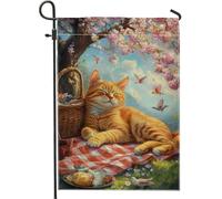 Bandiera del giardino del gatto primaverile estate banner floreale arancione per la decorazione della casa tela doppia faccia decorazione del prato all'aperto bel regalo per gli amanti dei