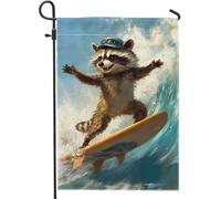 Bandiera del giardino del procione del surf banner della decorazione della casa degli animali giocosi blu decorazione del prato all'aperto bandiera decorativa del patio stile spiaggia vibrante 12x18