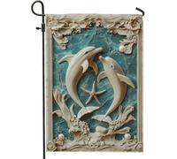 Bandiera del giardino delfini dell'oceano creature marine verde acqua decorazione domestica tela doppia decorazione estiva per prato all'aperto 12 x 18 pollici