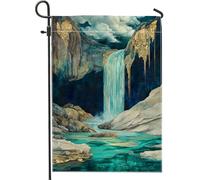 Bandiera del giardino della cascata autunnale, bandiera della decorazione della natura della cascata blu, tessuto a doppia faccia per la decorazione esterna del cortile della casa, bandiera del
