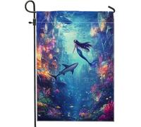 Bandiera del giardino della sirena subacquea vibrante scena dell'oceano blu bandiera decorativa in tela da imballaggio a doppia faccia per la decorazione del prato all'aperto dell'estate 12 x 18