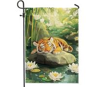 Bandiera del giardino della tigre della giungla estiva, bandiera del gatto grande a strisce arancioni, decorazione domestica a doppia faccia, decorazione del prato all'aperto, bandiera del patio stile