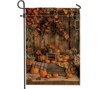 Bandiera del giardino della zucca del raccolto autunnale, foglie autunnali, decorazione rustica, bandiere da giardino, bandiera del patio a doppia faccia, decorazione del prato esterno, 12 x 18