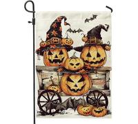 Bandiera del giardino della zucca di Halloween, decorazione del cappello della strega autunnale arancione, decorazione bifacciale all'aperto partito patio, 12 x 18 pollici