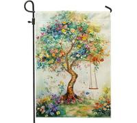 Bandiera del giardino dell'albero dei fiori colorati della decorazione floreale vibrante all'aperto della bandiera del patio primaverile dell'estate del disegno della tela di iuta su due lati per la