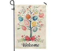 Bandiera del giardino dell'albero dell'uovo di Pasqua decorazioni colorate a pois, bandiere primaverili stagionali all'aperto banner di benvenuto in tessuto double face per la decorazione di
