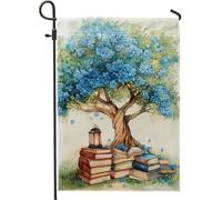 Bandiera del giardino dell'albero floreale blu vibrante fiori blu bandiere accoglienti per la decorazione della casa bandiera in tela doppia faccia decorazione del prato all'aperto 12 x 18 pollici