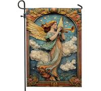 Bandiera del giardino dell'angelo, decorazione primaverile blu pastello, banner celeste all'aperto per la casa bandiera in tela doppia faccia, decorazione del cortile per fede e ispirazione, 12 x 18