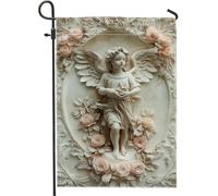 Bandiera del giardino dell'angelo primaverile estate banner floreale color crema decorazione domestica tela doppia faccia decorazione esterna per prato e feste 12 x 18 pollici