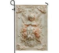 Bandiera del giardino dell'angelo, scultura di angelo crema, decorazione del cortile, decorazione del prato all'aperto, elegante decorazione della casa per la primavera e l'estate, 12 x 18 pollici