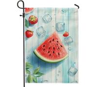 Bandiera del giardino dell'anguria dell'estate cubetti di ghiaccio della frutta rossa decorazione della casa banner del giardino bandiera di tela doppia faccia decorazione festa all'aperto 12x18