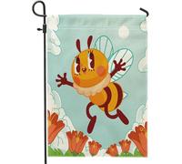 Bandiera del giardino delle api carino animali floreali fumetto divertente bambini ali nuvola arancione blu lino pannello decorazione casa decorazione della parete esterna patio giardino interno