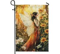 Bandiera del giardino delle fate, bandiera del giardino della farfalla floreale gialla bandiera del patio a doppia faccia, decorazione della casa esterna decorazione decorativa per prato 12 x 18