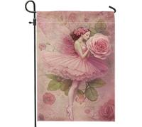 Bandiera del giardino delle fate della pesca decorazione delle rose fantastiche per la primavera all'aperto bandiera di iuta doppia faccia per la decorazione del giardino festa prato 12 x 18 pollici