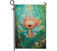 Bandiera del giardino delle fate fantastiche decorazioni per la casa delle fate incantate della pesca, banner da giardino in tela da imballaggio a doppia faccia, decorazione per prato all'aperto, 12 x