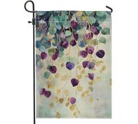 Bandiera del giardino delle foglie primaverili ed estive, foglie verdi viola a forma di cuore, decorazione domestica, bandiere da giardino, bandiera in tela a doppia faccia, decorazione del prato