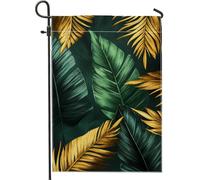 Bandiera del giardino delle foglie tropicali primavera estate fogliame verde dorato per la decorazione della casa bandiera del patio in tessuto double face per la decorazione del prato 12 x 18 pollici