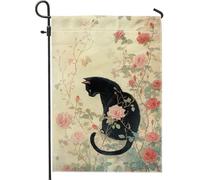 Bandiera del giardino delle rose del gatto decorazione floreale vintage per esterni bandiere da giardino estive bifacciali per la decorazione della casa elegante banner per prato primaverile 12x18