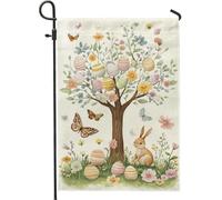 Bandiera del giardino delle uova del coniglio di Pasqua decorazione dell'albero floreale colorato pastello bandiera di iuta doppia faccia per la decorazione del prato all'aperto di primavera 12 x 18