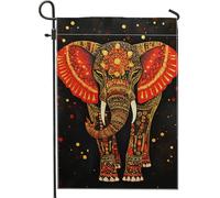 Bandiera del giardino dell'elefante vibrante, striscione decorativo rosso della fauna selvatica, decorazione del prato all'aperto tutto l'anno, stile bohémien, decorazione del giardino in tela doppia