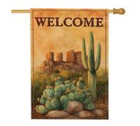 Bandiera del giardino di benvenuto del deserto in stile sud-occidentale con cactus Saguaro e montagna, decorazione decorativa per esterni da cortile decorazione esterna banner su entrambi i lati