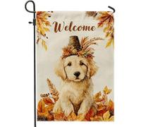 Bandiera del Giardino di Benvenuto del Ringraziamento Autunno, Festone per esterni con foglie autunnali, bandiera da giardino in iuta su entrambi i lati, decorazione stagionale per la casa, 30,5 x