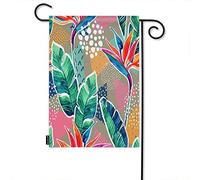 Bandiera del Giardino di Benvenuto Floreale Tropicale,Geometrica Foglia di Palma Fiore Fogliame Estivo Bandiere del Giardino della Fattoria 12x18 Pollici Bandiera del Cortile Banner Bandiere del Por