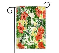 Bandiera del giardino di benvenuto Trama verticale con motivo esotico Foglie tropicali Fiori floreali Disegno Trame botaniche vintage Monstera Yard Decorativa per esterni 12 x 18 pollici