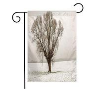 Bandiera del Giardino di Benvenuto Verticale Inverno Silhouette Terra Pianta Singola Cima dell'albero Nebbia Albero Campo innevato Paesaggio Ghiaccio Nero Rami Cortile Decorativo per Esterni 12