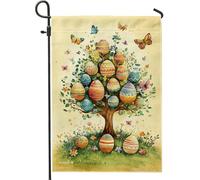 Bandiera del giardino di Pasqua decorazione di primavera dell'albero dell'uovo colorato bandiera di tela doppia faccia per la decorazione del prato all'aperto decorazione della casa festa di vacanza