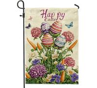 Bandiera del giardino di Pasqua felice uova floreali colorate decorazione esterna bandiera in tela doppia faccia per la decorazione del prato delle vacanze di primavera 12 x 18 pollici