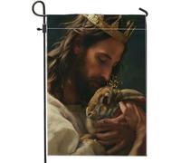 bandiera del giardino di Pasqua Gesù Cristo santo coniglio metà secolo animale vintage rustico marrone lino verticale Dimensioni standard decorazione del prato decorazione vacanza doppia faccia