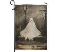 Bandiera del giardino fantasma spaventoso di Halloween, bandiere nere della decorazione esterna, decorazione gotica spaventosa del patio, tessuto bifacciale da 12 x 18 pollici