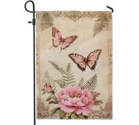 Bandiera del giardino floreale di pesca e primavera peonia farfalla decorazione casa banner giardino juta doppio lato decorazione esterna 12 x 18 pollici