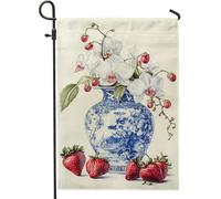 Bandiera del giardino floreale primavera estate fiori orchidea bianco vaso blu banner patio decorazione domestica doppia faccia decorazione esterna 12 x 18 pollici