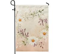Bandiera del giardino floreale primaverile, margherite di pesca e fiori di lavanda, decorazione a doppia faccia per prato all'aperto decorazione della casa di stagione, 12 x 18 pollici
