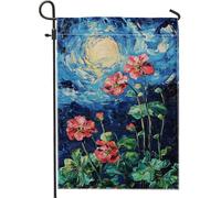 Bandiera del giardino floreale vibrante primaverile fiori rossi sotto il cielo, banner decorativo in juta double face ornamento per prato esterno 12 x 18 pollici