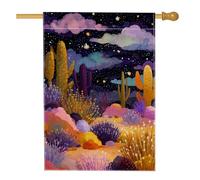Bandiera del giardino notturno del deserto, paesaggio colorato con cactus, decorazione per esterni, bandiera da cortile in iuta su entrambi i lati, decorazione per feste di vacanza, 71 x 101 cm