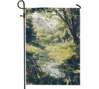 Bandiera del giardino paesaggio verde estate della bicicletta del fiume scenica decorazione esterna banner del patio doppio lato per la decorazione della casa e del giardino 12 x 18 pollici