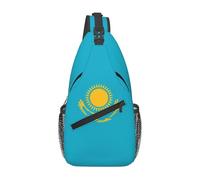 Bandiera del Kazakistan È una borsa a tracolla casual da uomo con elevata capacità di archiviazione e una tasca applicata su ogni lato.