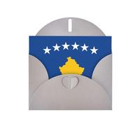 Bandiera del Kosovo Cartolina Orizzontale Vacanze Con Busta A Forma Di Cuore Grigio E Scrivere Vari Auguri Di Vacanza