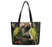 Bandiera del Messico Borsa Tote in Pelle per le Donne Top Handle Borse Borse Casual Lavoro Tote Borsa a Tracolla da Viaggio, Coppia Pappagalli Oliva, 29*34*14cm, Coppia Pappagalli Oliva