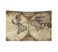 Bandiera del mondo con mappa antica con 4 occhielli, bandiere su un lato in poliestere resistente, striscioni resistenti alle intemperie per dormitori, feste, riprese, festival, decorazione 119,4 x