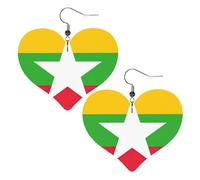 Bandiera del Myanmar Orecchini in pelle a forma di cuore moda donna danza nuziale accessori per uso quotidiano, Misura unica, Pelle sintetica